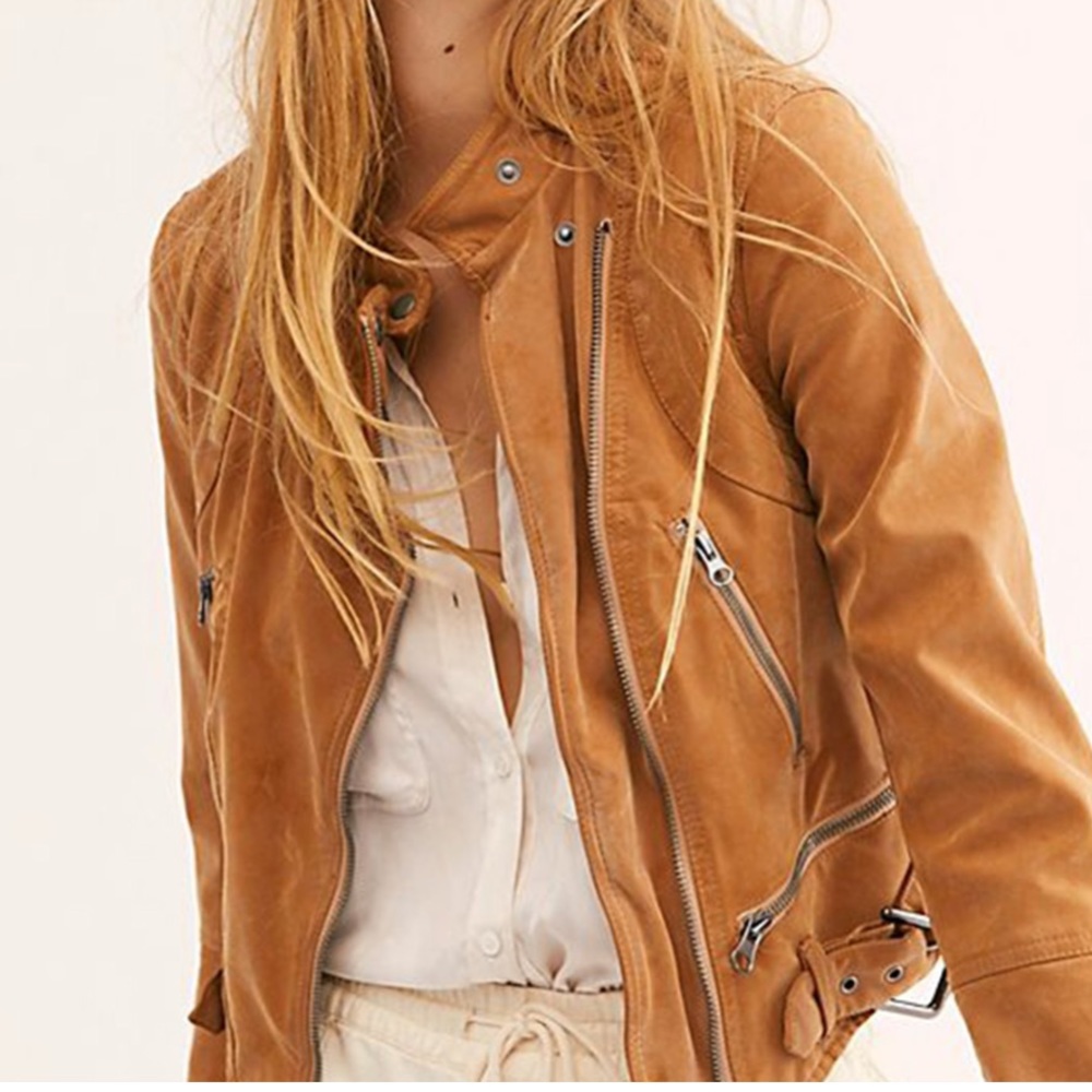 Fenix Moto Jacket Vegan Faux Leather Suede Camel
